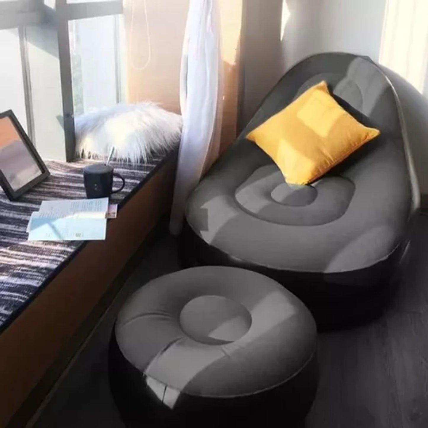 Sillón Inflable Portátil con Reposapiés, Impermeable, Ideal Interiores y Exteriores