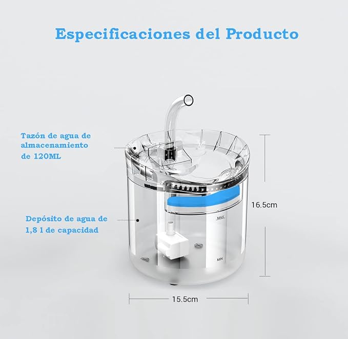 Dispensador Eléctrico de Agua 2L para Perros Gatos, Fuente Silenciosa, IPX8