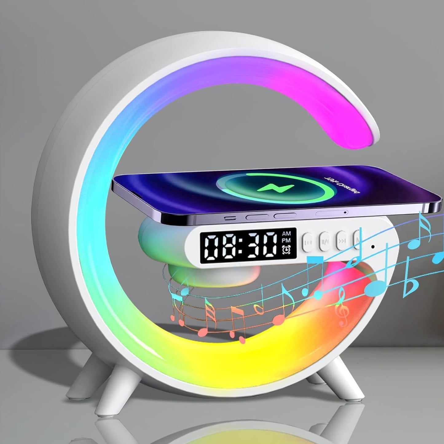 Lámpara G LED RGB Multifuncional con Cargador Inalámbrico y Reloj