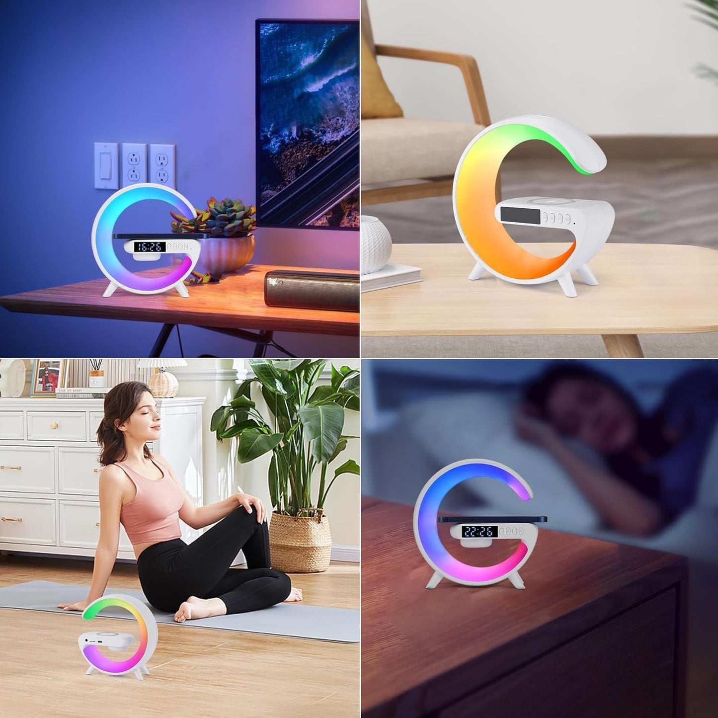 Lámpara G LED RGB Multifuncional con Cargador Inalámbrico y Reloj