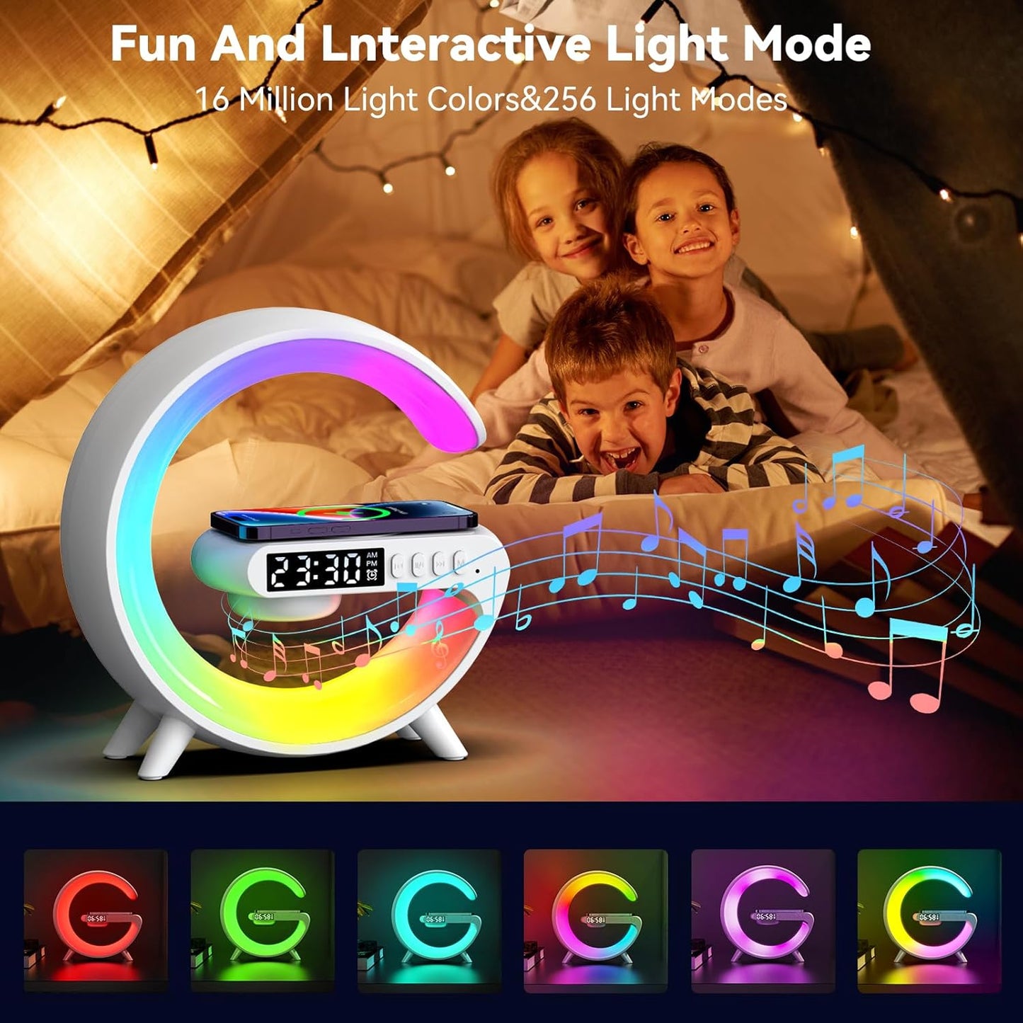 Lámpara G LED RGB Multifuncional con Cargador Inalámbrico y Reloj