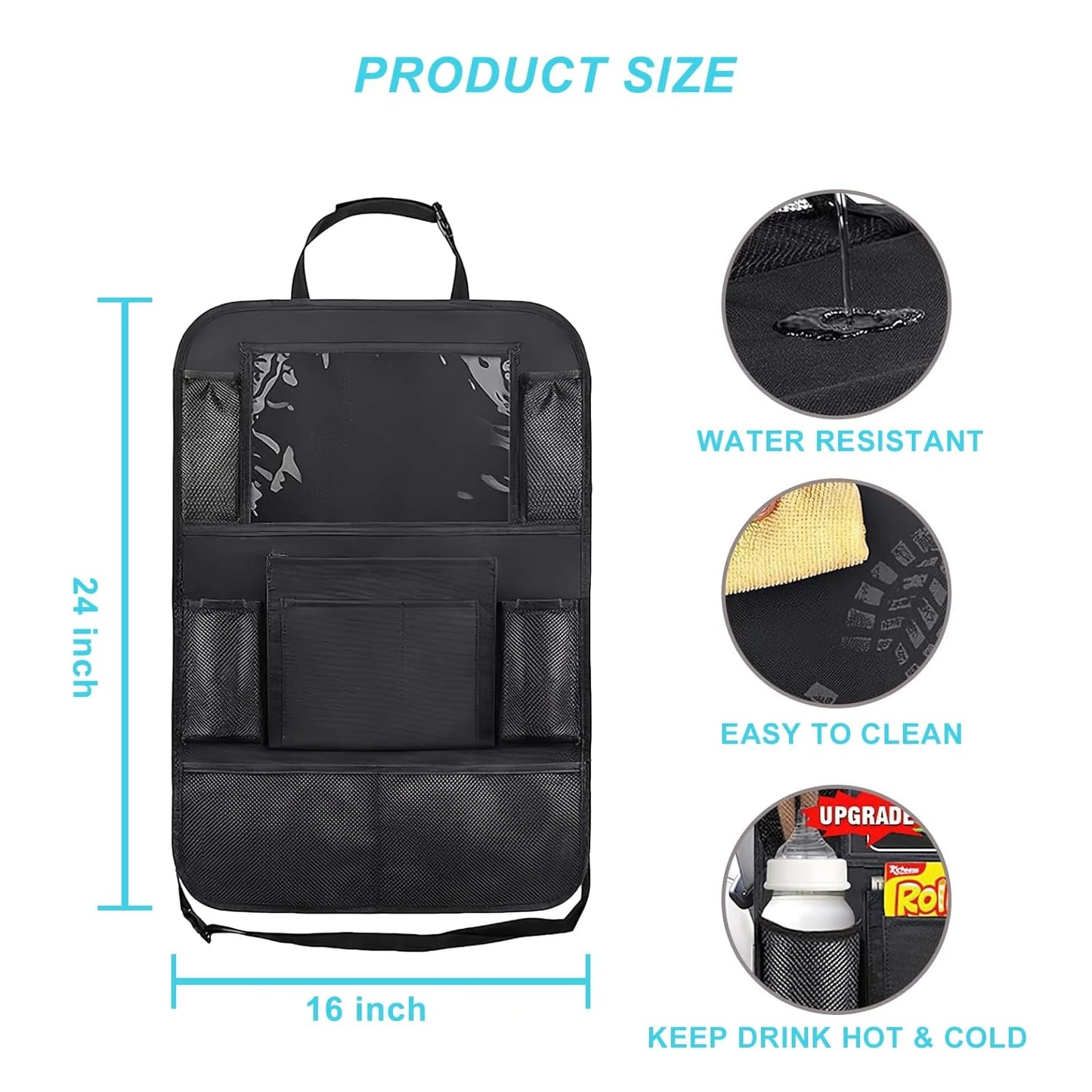 Organizador para Asiento de Carro, Protector Multi-bolsillos Impermeable, Organizador Vehicular con 6 Bolsillos