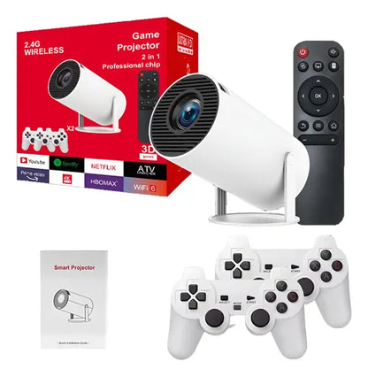 Proyector Portátil Hy300 Consola 4K con Wi-Fi y Controles Incluidos, Videoconsola 4K Android 11