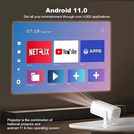Proyector P30 MAX 4K con Android, WiFi y 2 Controles, Noches de Películas y Juegos sin Límites.