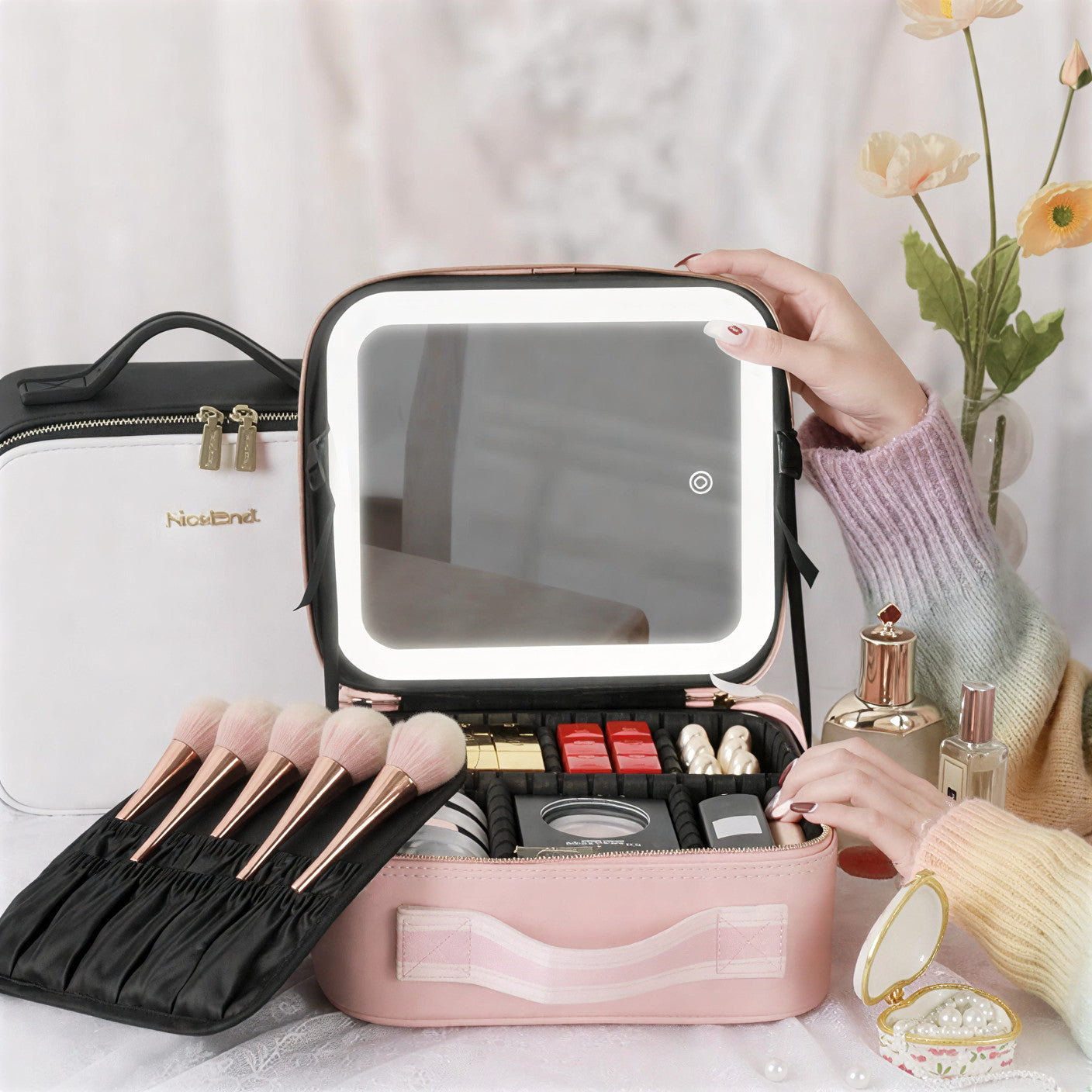 Maletín de Maquillaje Profesional con Espejo Iluminado LED