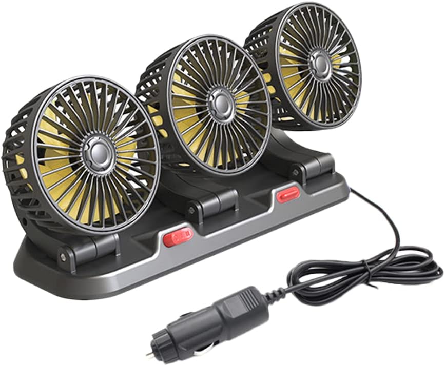 Ventilador Triple para Carro USB, 3 Cabezales con Rotación 360° y 2 Velocidades