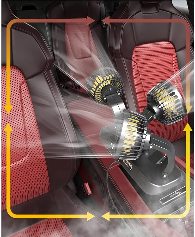 Ventilador Triple para Carro USB, 3 Cabezales con Rotación 360° y 2 Velocidades