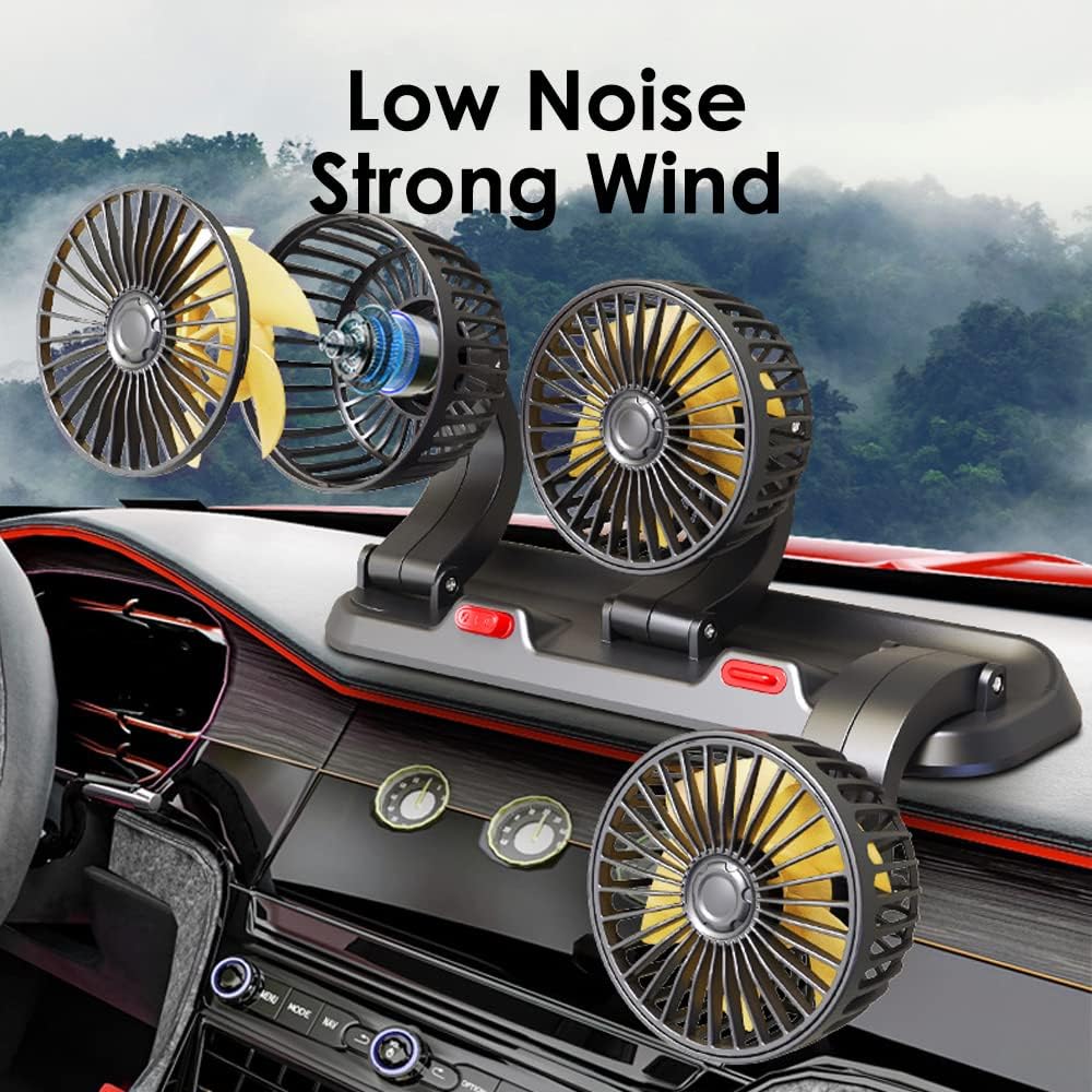 Ventilador Triple para Carro USB, 3 Cabezales con Rotación 360° y 2 Velocidades