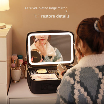 Maletín de Maquillaje Profesional con Espejo Iluminado LED, Cosmetiquera Portátil de Viaje con Compartimentos Ajustables