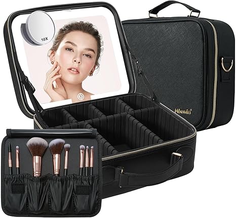 Maletín de Maquillaje Profesional con Espejo Iluminado LED, Cosmetiquera Portátil de Viaje con Compartimentos Ajustables