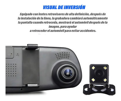 Espejo Retrovisor Inteligente con Doble Cámara Full HD, Dashcam Tipo Espejo Retrovisor con Pantalla de 4.3