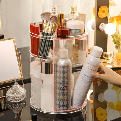Organizador de Maquillaje Giratorio 360° con Estantes Ajustables, Torre Acrílica Transparente para Cosméticos