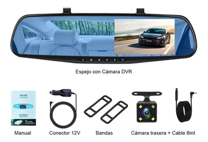 Espejo Retrovisor Inteligente con Doble Cámara Full HD, Dashcam Tipo Espejo Retrovisor con Pantalla de 4.3