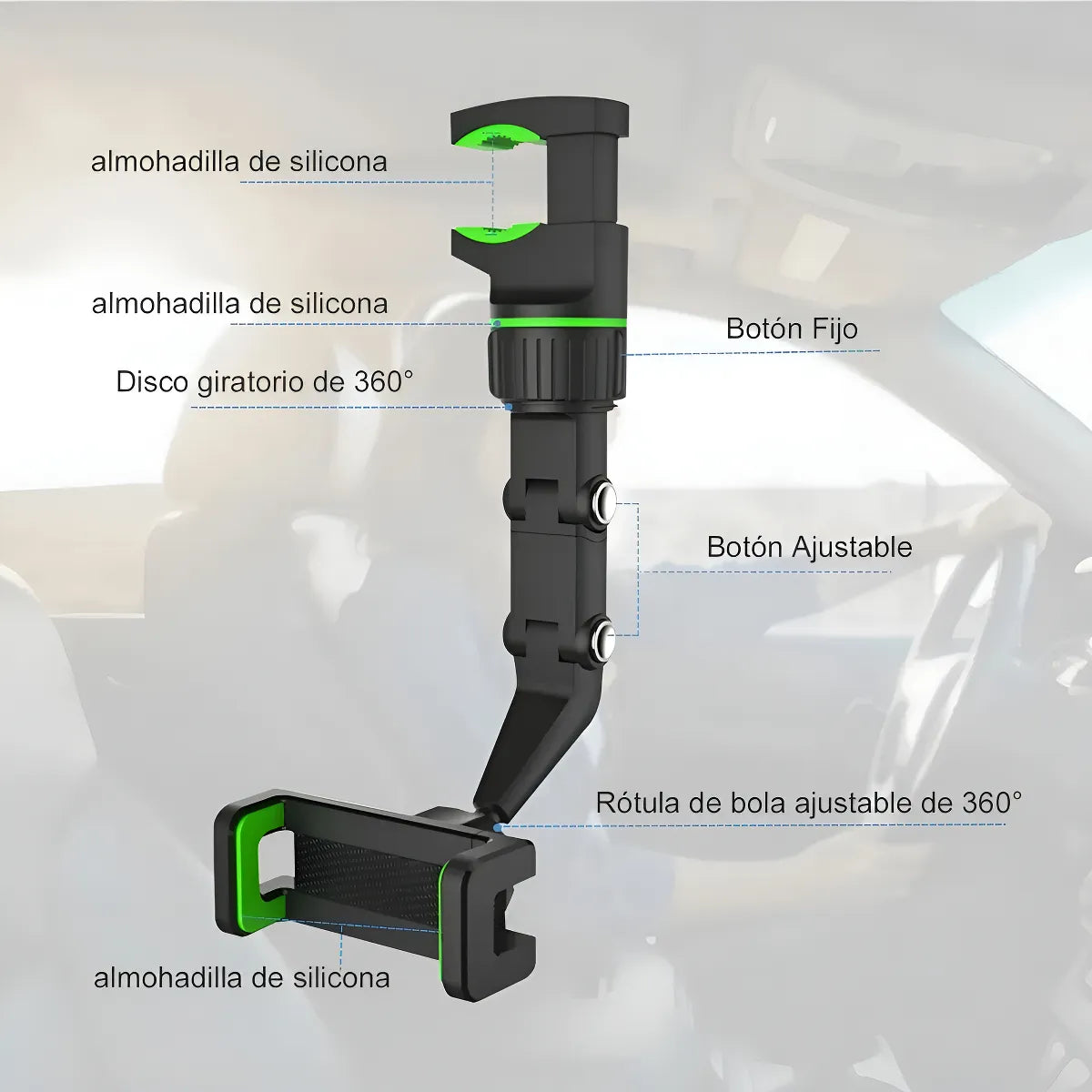 Soporte de Celular para Carro 360°, Soporte de Teléfono Multifuncional con Clip