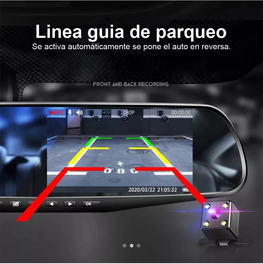 Espejo Retrovisor Inteligente con Doble Cámara Full HD, Dashcam Tipo Espejo Retrovisor con Pantalla de 4.3
