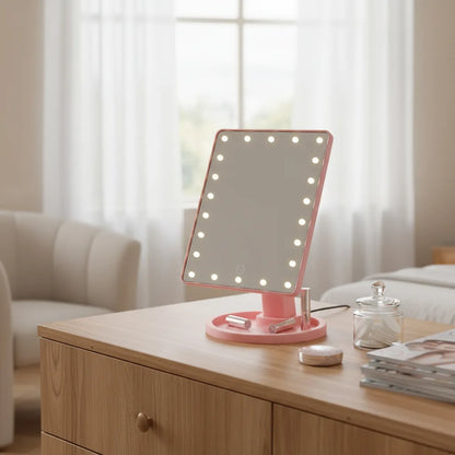 Espejo de Maquillaje con 16 Luces LED, Portátil y con Base Giratoria