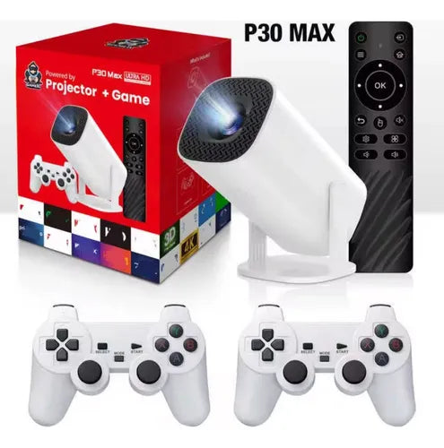 Proyector P30 MAX 4K con Android, WiFi y 2 Controles, Noches de Películas y Juegos sin Límites.