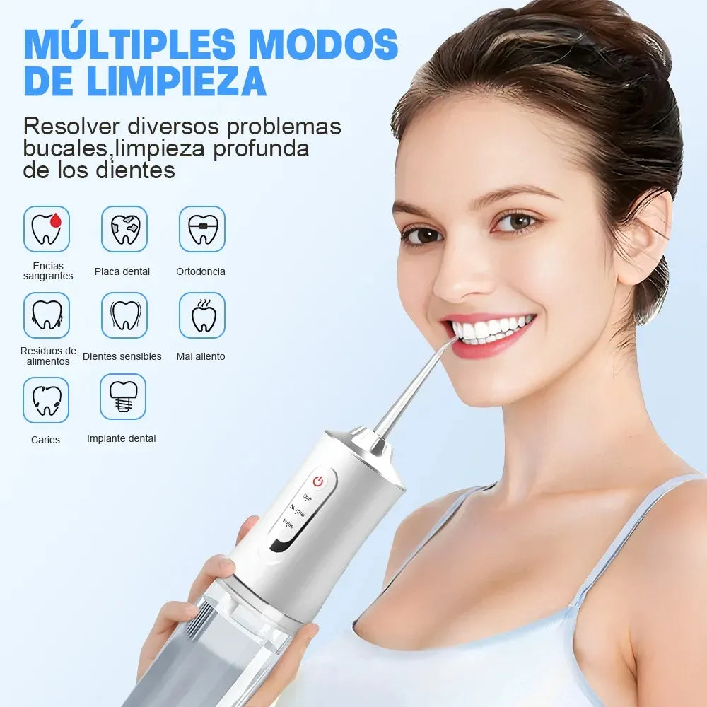 Irrigador Bucal Dental Eléctrico, 4 Boquillas, Limpieza Profunda, Ortodoncia, Encías Sensibles