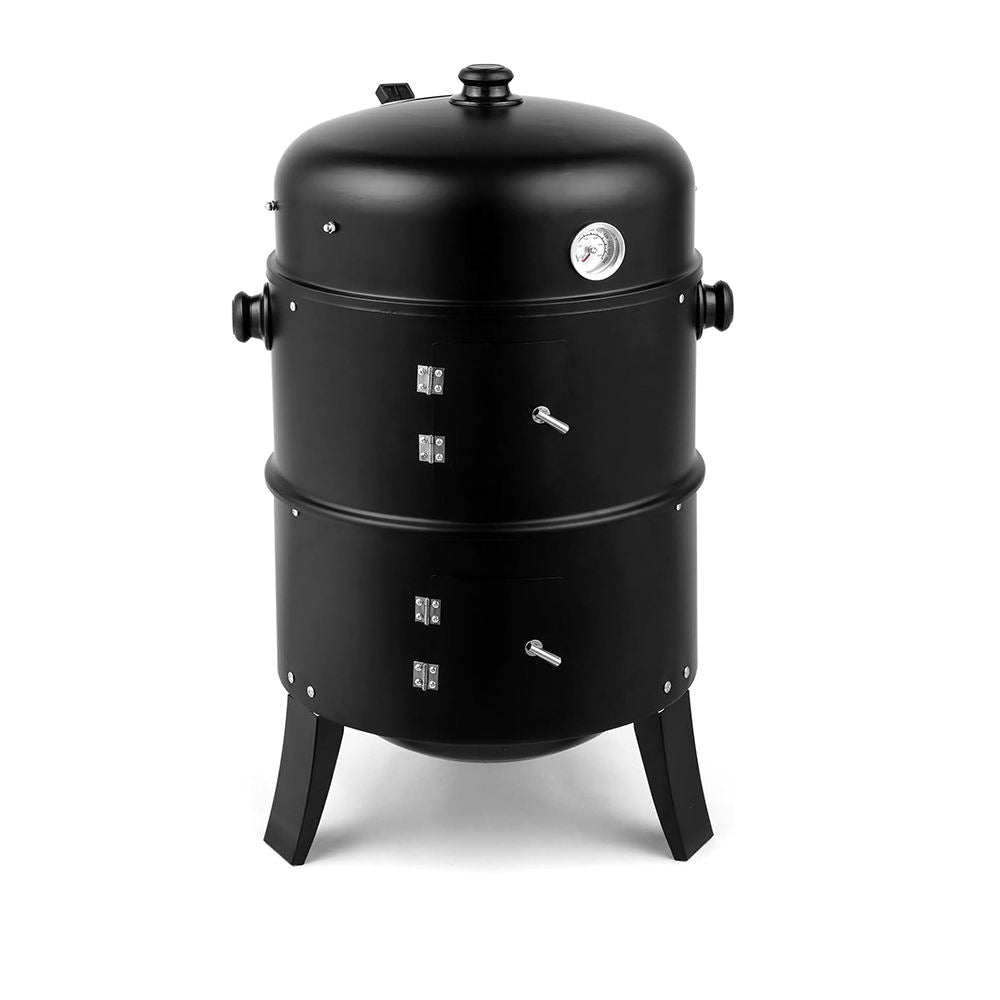 Barril Ahumador Multifuncional 3 en 1 con Termómetro y Doble Compartimento, Barril Ahumador de Metal Resistente para Terrazas y Patios