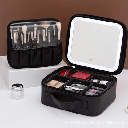 Maletín de Maquillaje Profesional con Espejo Iluminado LED, Cosmetiquera Portátil de Viaje con Compartimentos Ajustables