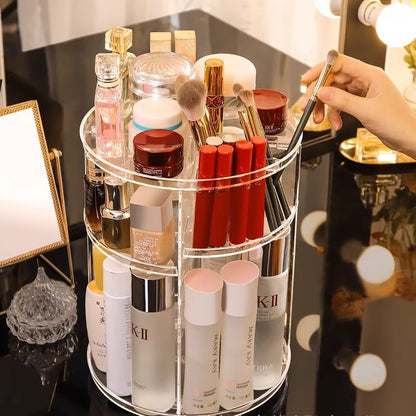 Organizador de Maquillaje Giratorio 360° con Estantes Ajustables, Torre Acrílica Transparente para Cosméticos