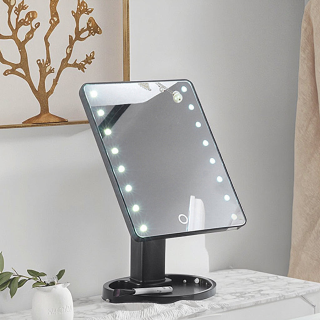 Espejo de Maquillaje con 16 Luces LED, Portátil y con Base Giratoria