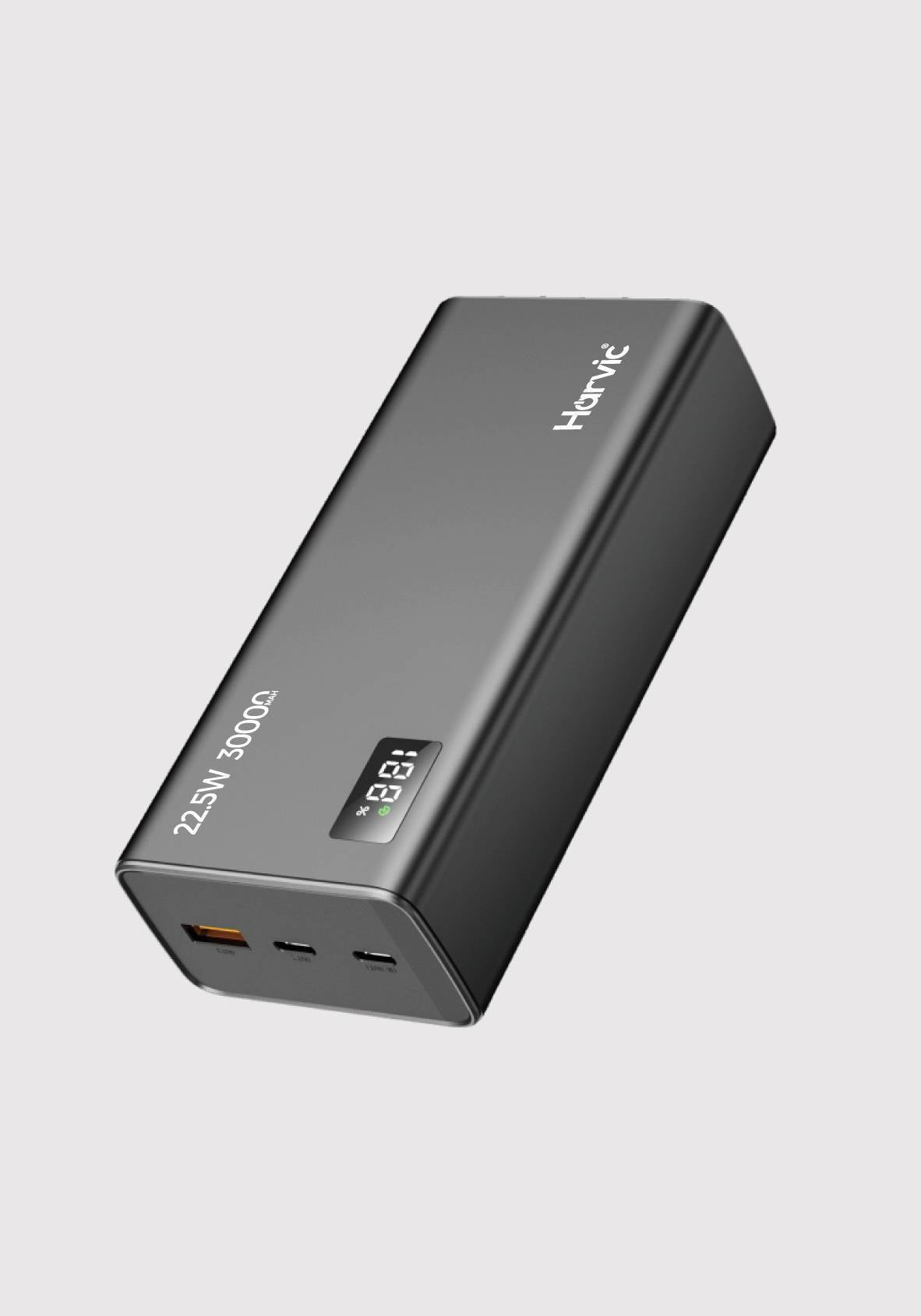 Batería Externa Portátil Power Bank Harvic 30.000 mAh con Pantalla Digital y Carga Rápida 2.1A