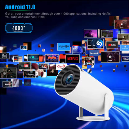 Proyector Portátil Hy300 con Android 11 y WiFi, Convierte Cualquier Pared en tu Cine Personal