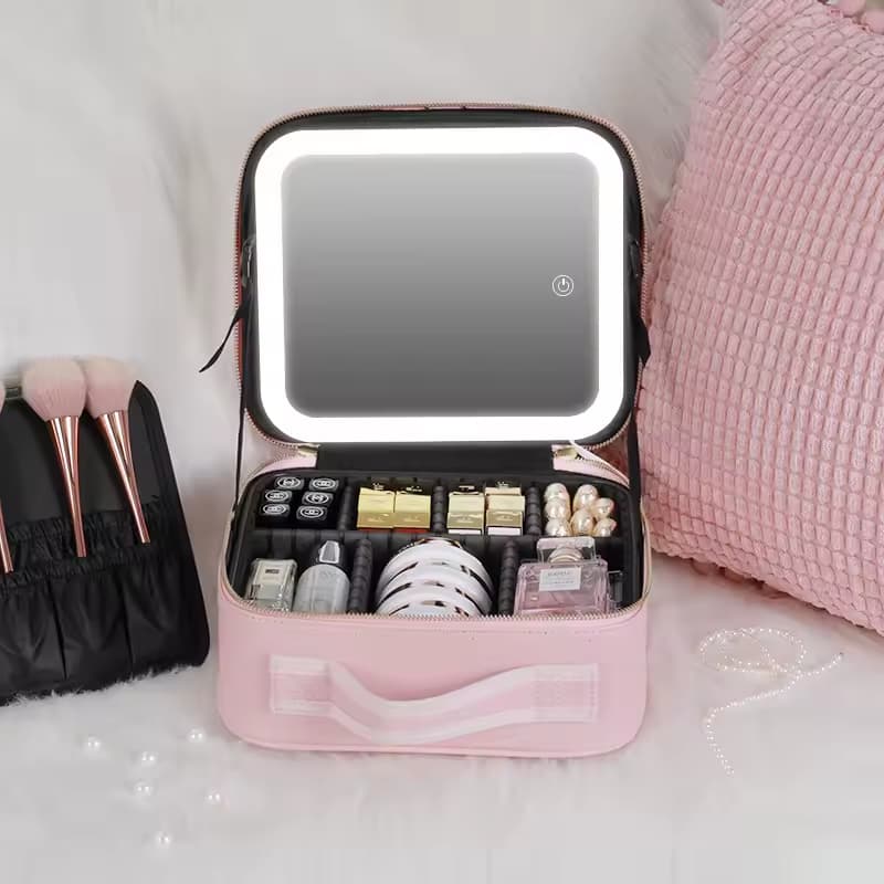 Maletín de Maquillaje Profesional con Espejo Iluminado LED, Cosmetiquera Portátil de Viaje con Compartimentos Ajustables
