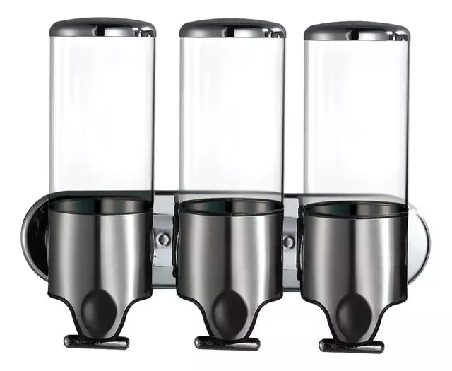 Dispensador Triple de Jabón y Shampoo para Pared, Organizador de Baño con Visor Transparente