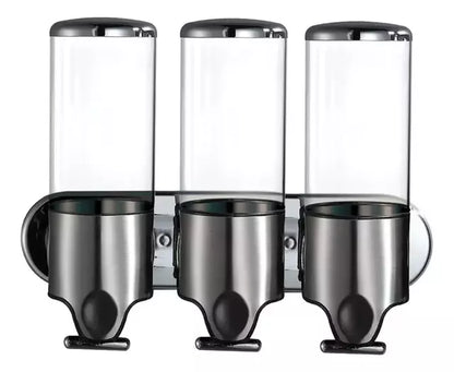 Dispensador Triple de Jabón y Shampoo para Pared, Organizador de Baño con Visor Transparente