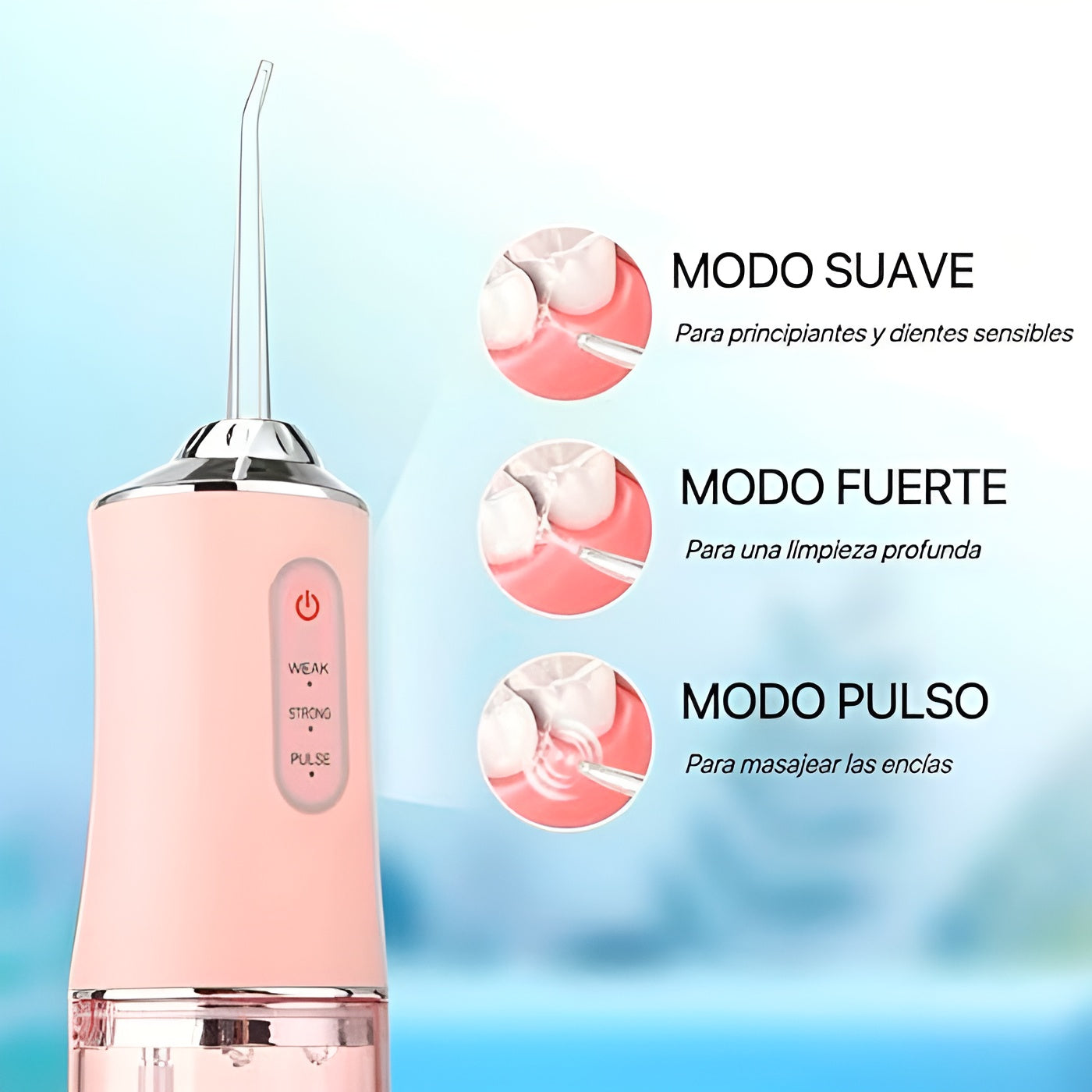 Irrigador Bucal Dental Eléctrico, 4 Boquillas, Limpieza Profunda, Ortodoncia, Encías Sensibles