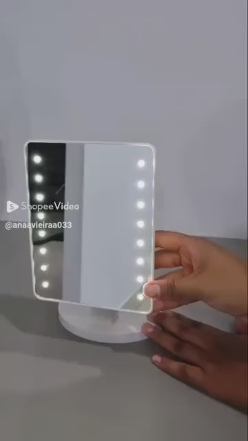 Espejo de Maquillaje con 16 Luces LED, Portátil y con Base Giratoria